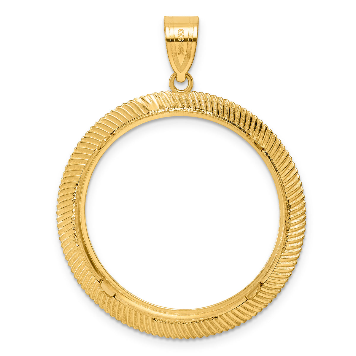 14K Yellow Gold 27 mm Coin Bezel Holder Pendant Textured Scalloped 1/2 oz American Eagle Panda US $10 Dollar Liberty Indian Prong