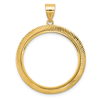 14K Yellow Gold 27 mm Coin Bezel Holder Pendant Textured Scalloped 1/2 oz American Eagle Panda US $10 Dollar Liberty Indian Prong
