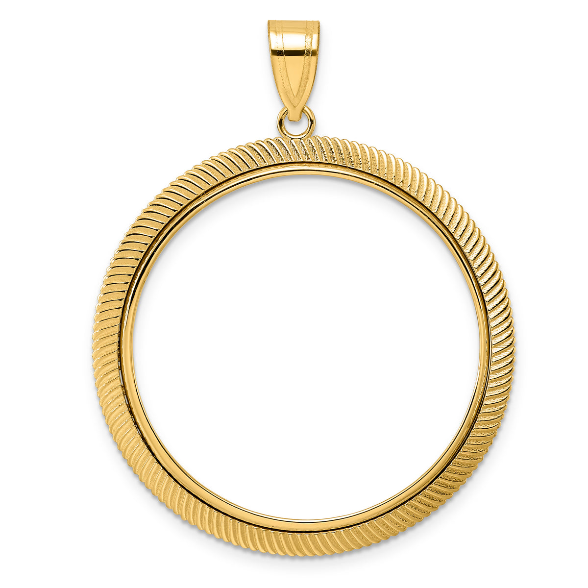 14K Yellow Gold 32 mm Coin Bezel Holder Pendant Textured Scalloped Old US Series 1 oz Panda Australian Nugget Kangaroo Koala Prong