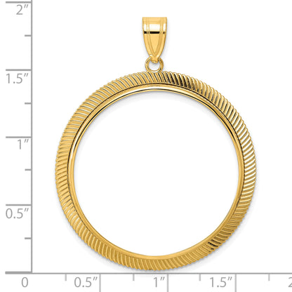 14K Yellow Gold 32.7 mm Coin Bezel Holder Pendant Textured Scalloped 1 oz American Eagle Cat Krugerrand Prong