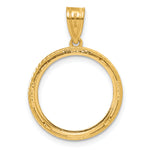 Lade das Bild in den Galerie-Viewer, 14K Yellow Gold 16.5 mm Coin Bezel Holder Pendant Diamond Cut Squares 1/10 oz American Eagle Krugerrand Prong
