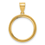 Lade das Bild in den Galerie-Viewer, 14K Yellow Gold 16.5 mm Coin Bezel Holder Pendant Diamond Cut Squares 1/10 oz American Eagle Krugerrand Prong
