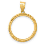 Load image into Gallery viewer, 14K Yellow Gold 18 mm Coin Bezel Holder Pendant Diamond Cut Squares US Dime 1/10 oz Panda Cat Prong
