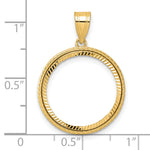 Load image into Gallery viewer, 14K Yellow Gold 18 mm Coin Bezel Holder Pendant Diamond Cut Squares US Dime 1/10 oz Panda Cat Prong
