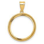 Load image into Gallery viewer, 14K Yellow Gold 18 mm Coin Bezel Holder Pendant Diamond Cut Squares US Dime 1/10 oz Panda Cat Prong
