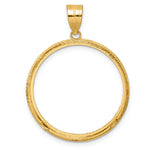 將圖片載入圖庫檢視器 14K Yellow Gold 27 mm Coin Bezel Holder Pendant Diamond Cut Squares 1/2 oz American Eagle Panda US $10 Dollar Liberty Indian Prong
