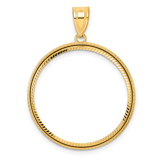 14K Yellow Gold 27 mm Coin Bezel Holder Pendant Diamond Cut Squares 1/2 oz American Eagle Panda US $10 Dollar Liberty Indian Prong