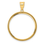 將圖片載入圖庫檢視器 14K Yellow Gold 27 mm Coin Bezel Holder Pendant Diamond Cut Squares 1/2 oz American Eagle Panda US $10 Dollar Liberty Indian Prong
