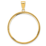 Загрузить изображение в средство просмотра галереи, 14K Yellow Gold 32.7 mm Coin Bezel Holder Pendant Diamond Cut Squares 1 oz American Eagle Cat Krugerrand Prong

