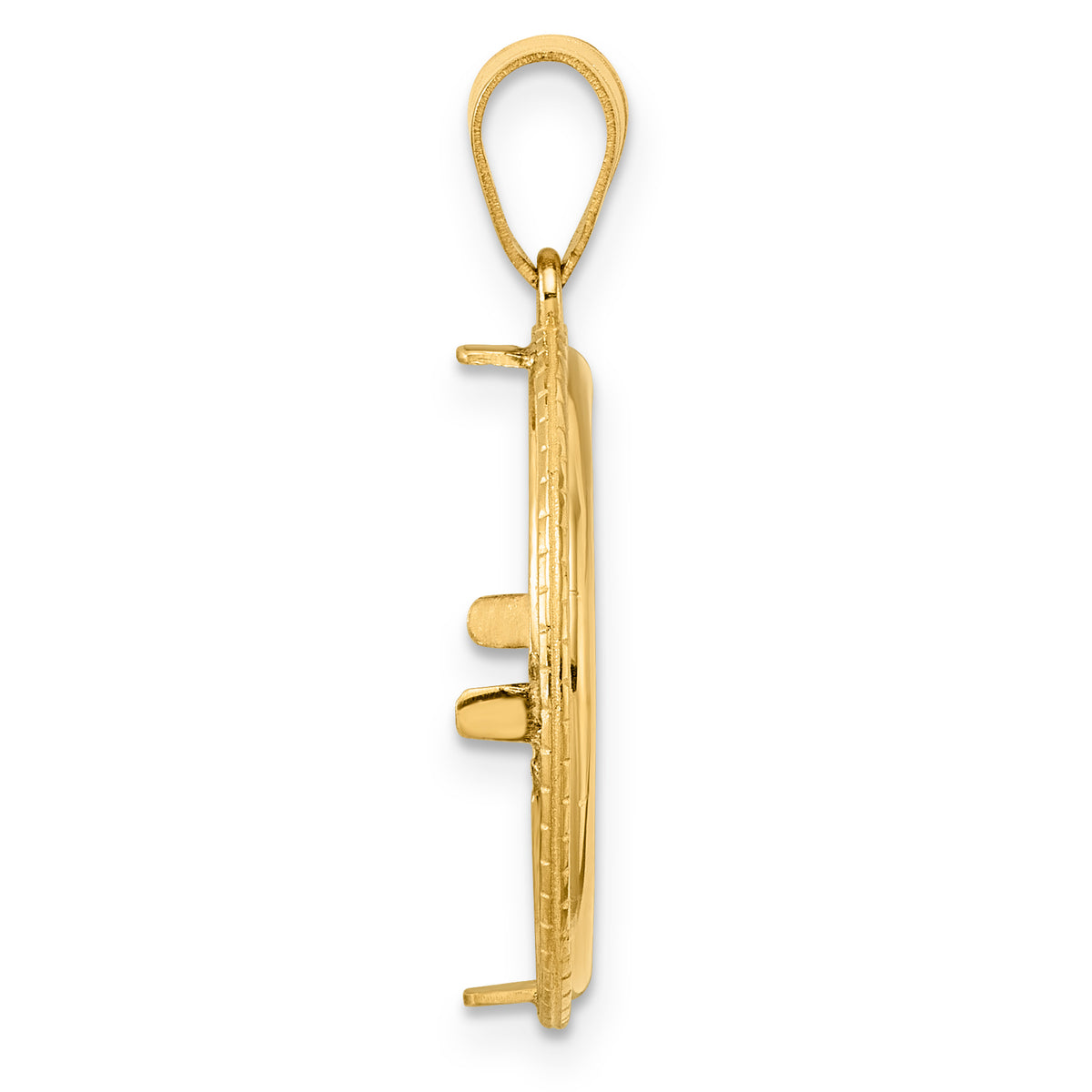 14K Yellow Gold 18 mm Coin Bezel Holder Pendant Squares US Dime 1/10 oz Panda Cat Prong