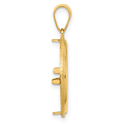 14K Yellow Gold 18 mm Coin Bezel Holder Pendant Squares US Dime 1/10 oz Panda Cat Prong