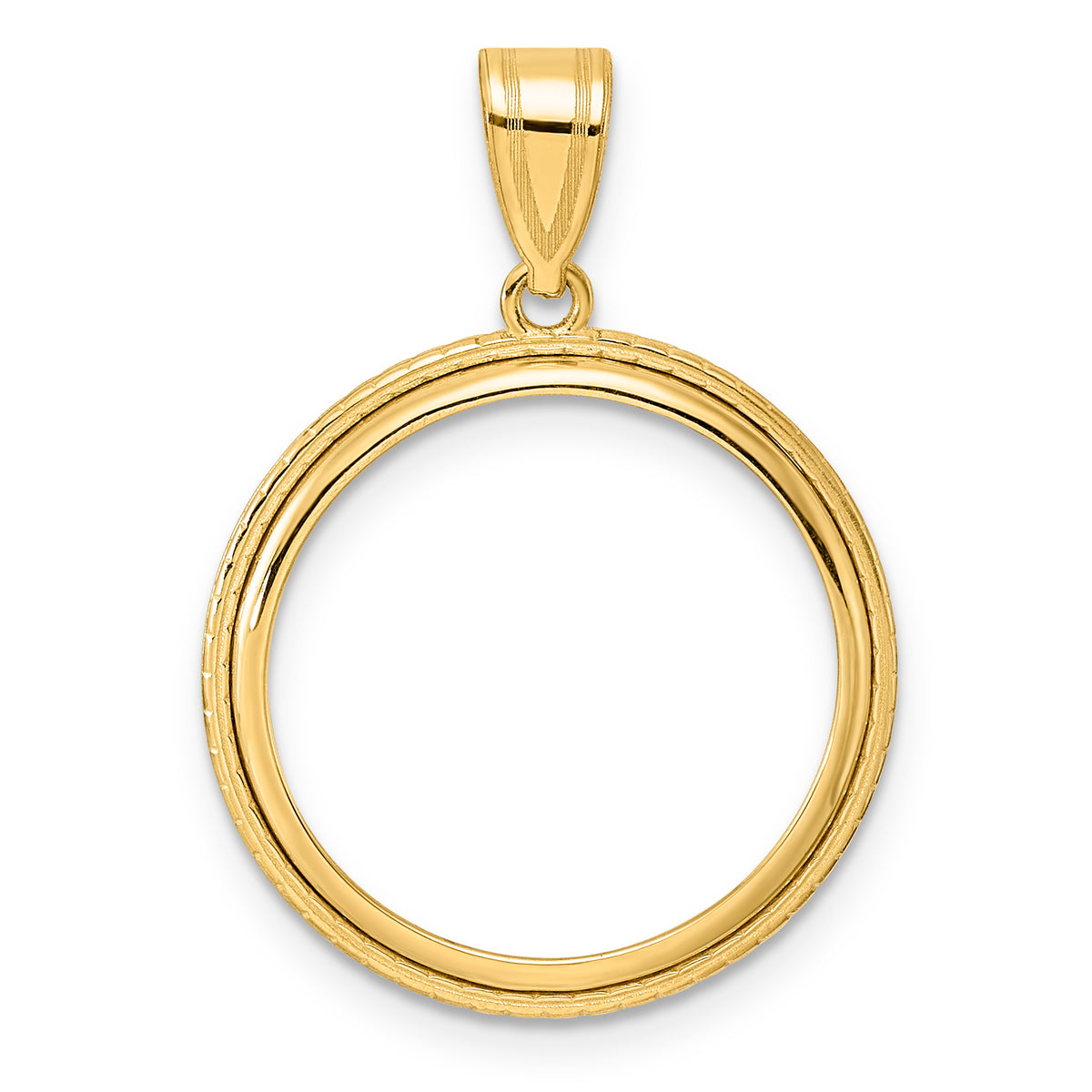 14K Yellow Gold 18 mm Coin Bezel Holder Pendant Squares US Dime 1/10 oz Panda Cat Prong
