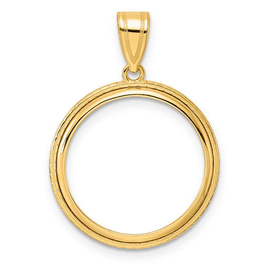 14K Yellow Gold 18 mm Coin Bezel Holder Pendant Squares US Dime 1/10 oz Panda Cat Prong
