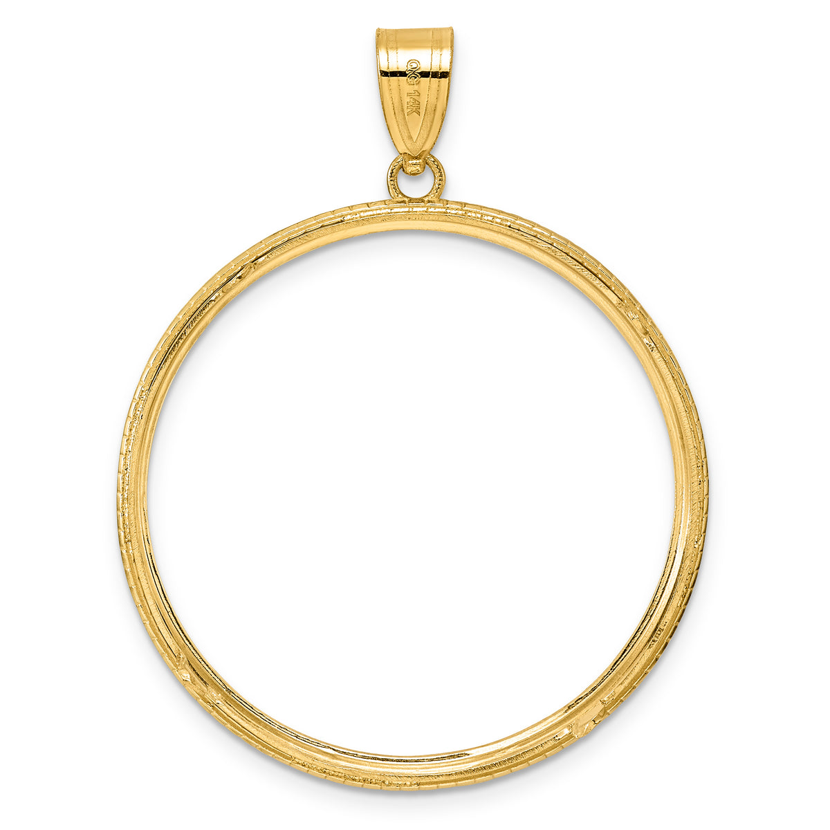 14K Yellow Gold 32.7 mm Coin Bezel Holder Pendant Squares 1 oz American Eagle Cat Krugerrand Prong