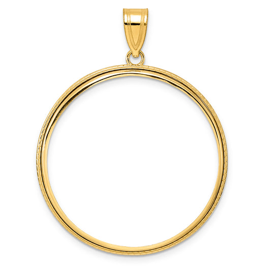 14K Yellow Gold 32.7 mm Coin Bezel Holder Pendant Squares 1 oz American Eagle Cat Krugerrand Prong