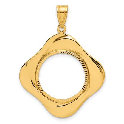 14K Yellow Gold 16.5 mm Coin Bezel Holder Pendant Diamond Cut Riptide Diagonal Riptide 1/10 oz American Eagle Krugerrand Prong