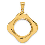 Indlæs billede til gallerivisning 14K Yellow Gold 16.5 mm Coin Bezel Holder Pendant Diamond Cut Riptide Diagonal Riptide 1/10 oz American Eagle Krugerrand Prong
