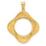 Indlæs billede til gallerivisning 14K Yellow Gold 18 mm Coin Bezel Holder Pendant Diamond Cut Riptide Diagonal Riptide US Dime 1/10 oz Panda Cat Prong
