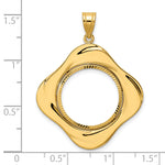 Indlæs billede til gallerivisning 14K Yellow Gold 18 mm Coin Bezel Holder Pendant Diamond Cut Riptide Diagonal Riptide US Dime 1/10 oz Panda Cat Prong
