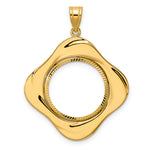 Indlæs billede til gallerivisning 14K Yellow Gold 18 mm Coin Bezel Holder Pendant Diamond Cut Riptide Diagonal Riptide US Dime 1/10 oz Panda Cat Prong
