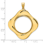 Carregar imagem no visualizador da galeria, 14K Yellow Gold 22 mm Coin Bezel Holder Pendant Diamond Cut Riptide Diagonal Riptide 1/4 oz American Eagle Panda 2 Rand US $5 Jamestown Prong
