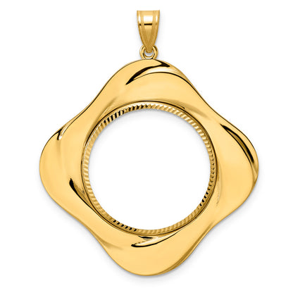 14K Yellow Gold 22 mm Coin Bezel Holder Pendant Diamond Cut Riptide Diagonal Riptide 1/4 oz American Eagle Panda 2 Rand US $5 Jamestown Prong