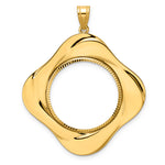 Carregar imagem no visualizador da galeria, 14K Yellow Gold 22 mm Coin Bezel Holder Pendant Diamond Cut Riptide Diagonal Riptide 1/4 oz American Eagle Panda 2 Rand US $5 Jamestown Prong
