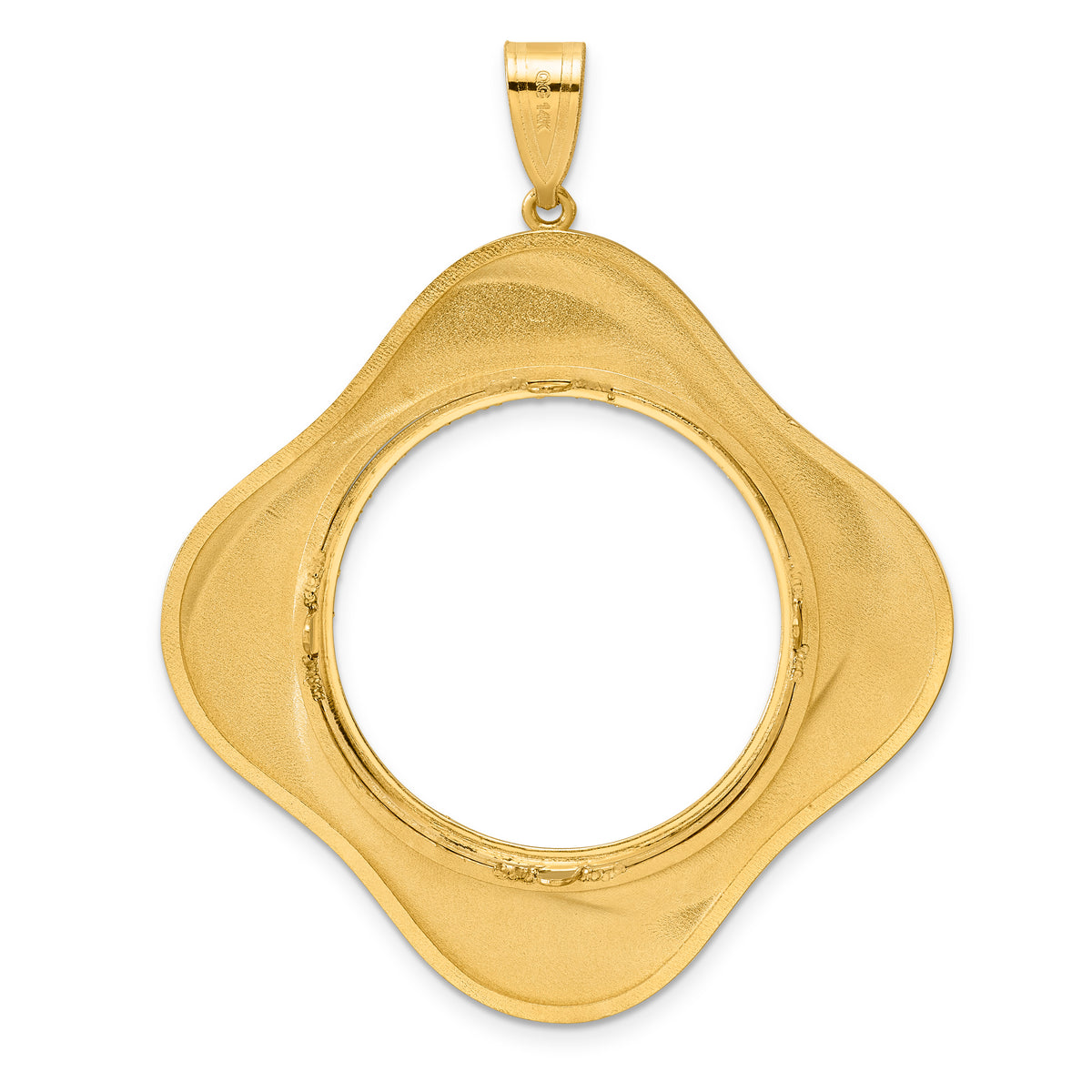 14K Yellow Gold 27 mm Coin Bezel Holder Pendant Diamond Cut Riptide Diagonal Riptide 1/2 oz American Eagle Panda US $10 Dollar Liberty Indian Prong