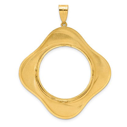 14K Yellow Gold 27 mm Coin Bezel Holder Pendant Diamond Cut Riptide Diagonal Riptide 1/2 oz American Eagle Panda US $10 Dollar Liberty Indian Prong