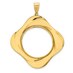 Carregar imagem no visualizador da galeria, 14K Yellow Gold 27 mm Coin Bezel Holder Pendant Diamond Cut Riptide Diagonal Riptide 1/2 oz American Eagle Panda US $10 Dollar Liberty Indian Prong
