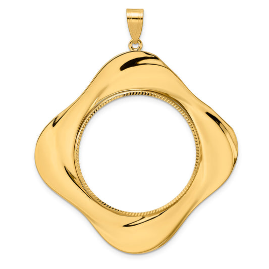 14K Yellow Gold 32 mm Coin Bezel Holder Pendant Diamond Cut Riptide Diagonal Riptide Old US Series 1 oz Panda Australian Nugget Kangaroo Koala Prong