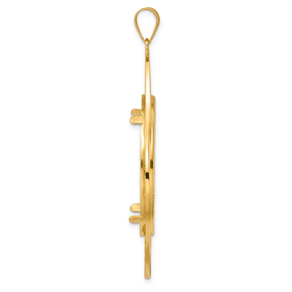14K Yellow Gold 32.7 mm Coin Bezel Holder Pendant Diamond Cut Riptide Diagonal Riptide 1 oz American Eagle Cat Krugerrand Prong