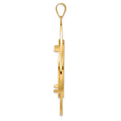 14K Yellow Gold 32.7 mm Coin Bezel Holder Pendant Diamond Cut Riptide Diagonal Riptide 1 oz American Eagle Cat Krugerrand Prong