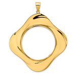 Indlæs billede til gallerivisning 14K Yellow Gold 32.7 mm Coin Bezel Holder Pendant Diamond Cut Riptide Diagonal Riptide 1 oz American Eagle Cat Krugerrand Prong
