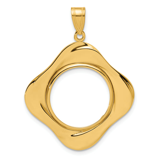 14K Yellow Gold 1/10 oz American Eagle Krugerrand Diagonal Riptide Prong Coin Bezel Holder Pendant Fits 16.5 mm Coins