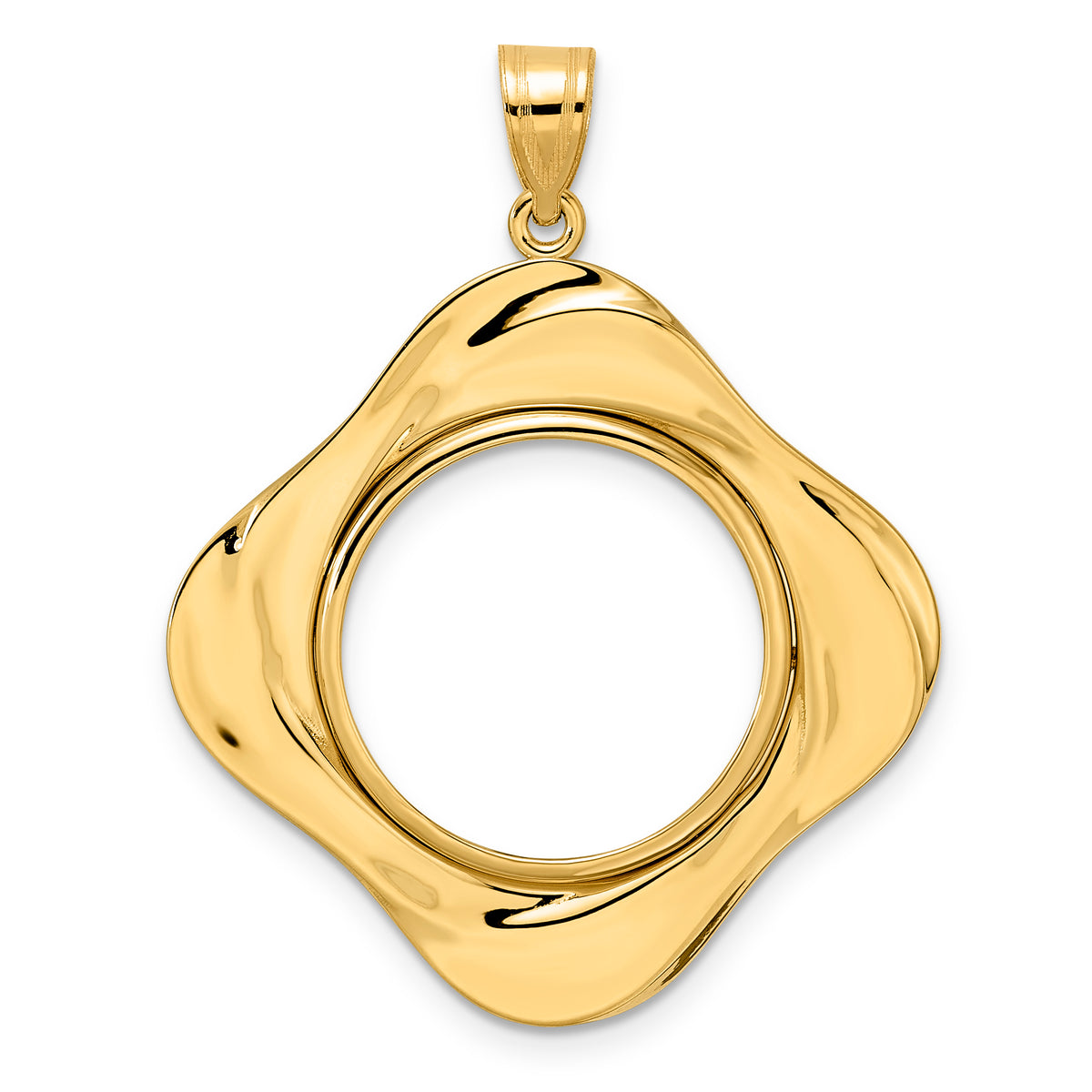 14K Yellow Gold US Dime 1/10 oz Panda Cat Diagonal Riptide Prong Coin Bezel Holder Pendant Fits 18 mm Coins