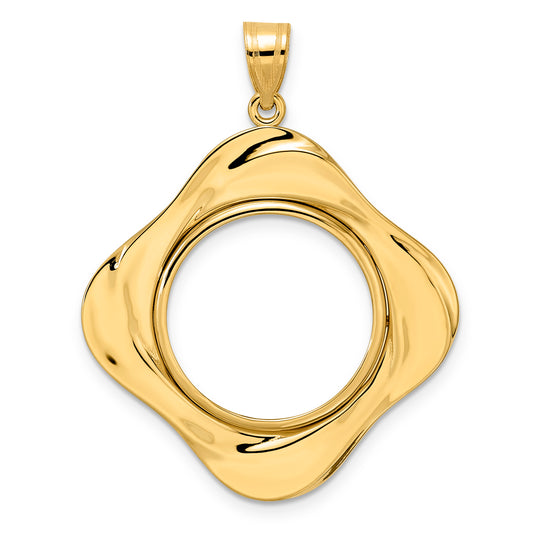 14K Yellow Gold US Dime 1/10 oz Panda Cat Diagonal Riptide Prong Coin Bezel Holder Pendant Fits 18 mm Coins
