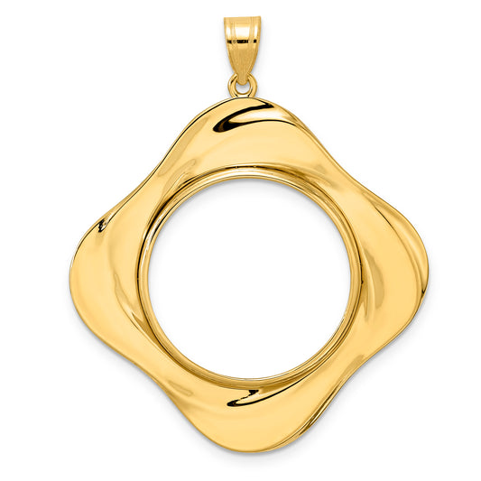 14K Yellow Gold 1/4 oz American Eagle Panda 2 Rand US $5 Jamestown Diagonal Riptide Prong Coin Bezel Holder Pendant Fits 22 mm Coins