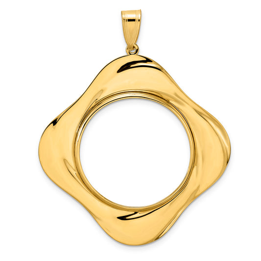 14K Yellow Gold 1/2 oz American Eagle Panda US $10 Dollar Liberty Indian Diagonal Riptide Prong Coin Bezel Holder Pendant Fits 27 mm Coins