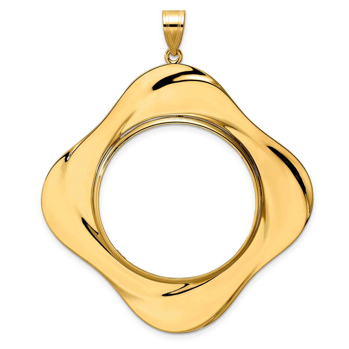 14K Yellow Gold 1 oz American Eagle Cat Krugerrand Diagonal Riptide Prong Coin Bezel Holder Pendant Fits 32.7 mm Coins