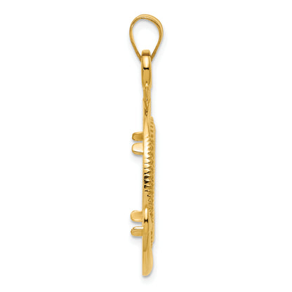 14K Yellow Gold 16.5 mm Coin Bezel Holder Pendant Diamond Cut Ships Anchor 1/10 oz American Eagle Krugerrand Prong
