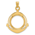 Indlæs billede til gallerivisning 14K Yellow Gold 16.5 mm Coin Bezel Holder Pendant Diamond Cut Ships Anchor 1/10 oz American Eagle Krugerrand Prong

