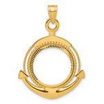 Indlæs billede til gallerivisning 14K Yellow Gold 16.5 mm Coin Bezel Holder Pendant Diamond Cut Ships Anchor 1/10 oz American Eagle Krugerrand Prong
