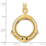 Carica l'immagine nel visualizzatore di Gallery, 14K Yellow Gold 18 mm Coin Bezel Holder Pendant Diamond Cut Ships Anchor US Dime 1/10 oz Panda Cat Prong
