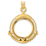 Carica l'immagine nel visualizzatore di Gallery, 14K Yellow Gold 18 mm Coin Bezel Holder Pendant Diamond Cut Ships Anchor US Dime 1/10 oz Panda Cat Prong
