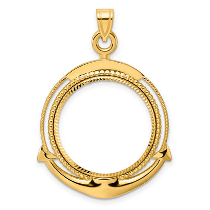14K Yellow Gold 22 mm Coin Bezel Holder Pendant Diamond Cut Ships Anchor 1/4 oz American Eagle Panda 2 Rand US $5 Jamestown Prong