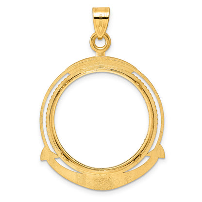 14K Yellow Gold 27 mm Coin Bezel Holder Pendant Diamond Cut Ships Anchor 1/2 oz American Eagle Panda US $10 Dollar Liberty Indian Prong