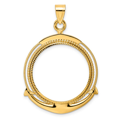 14K Yellow Gold 27 mm Coin Bezel Holder Pendant Diamond Cut Ships Anchor 1/2 oz American Eagle Panda US $10 Dollar Liberty Indian Prong