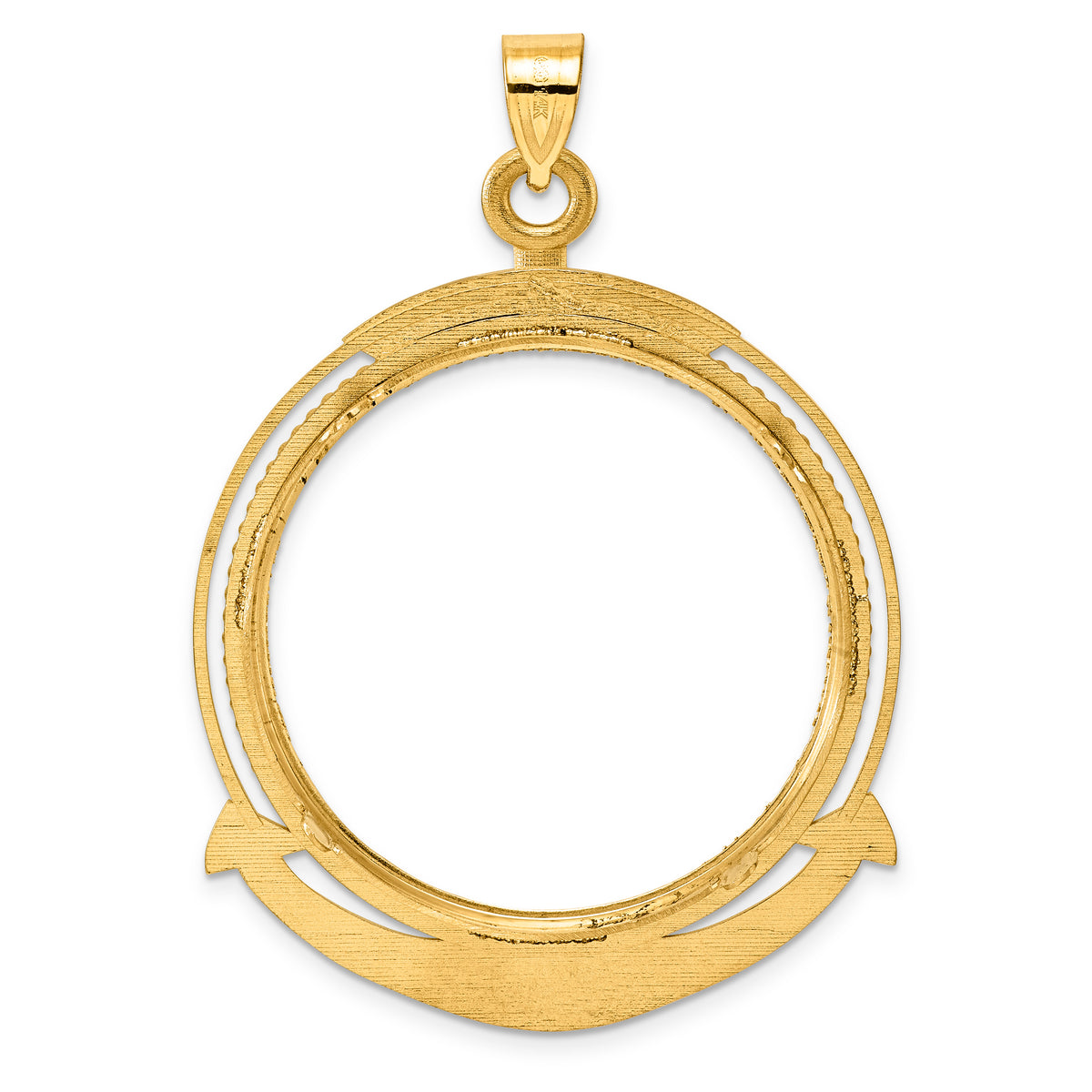 14K Yellow Gold 32.7 mm Coin Bezel Holder Pendant Diamond Cut Ships Anchor 1 oz American Eagle Cat Krugerrand Prong