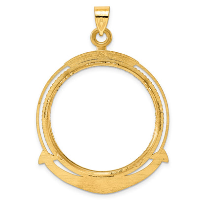 14K Yellow Gold 32.7 mm Coin Bezel Holder Pendant Diamond Cut Ships Anchor 1 oz American Eagle Cat Krugerrand Prong
